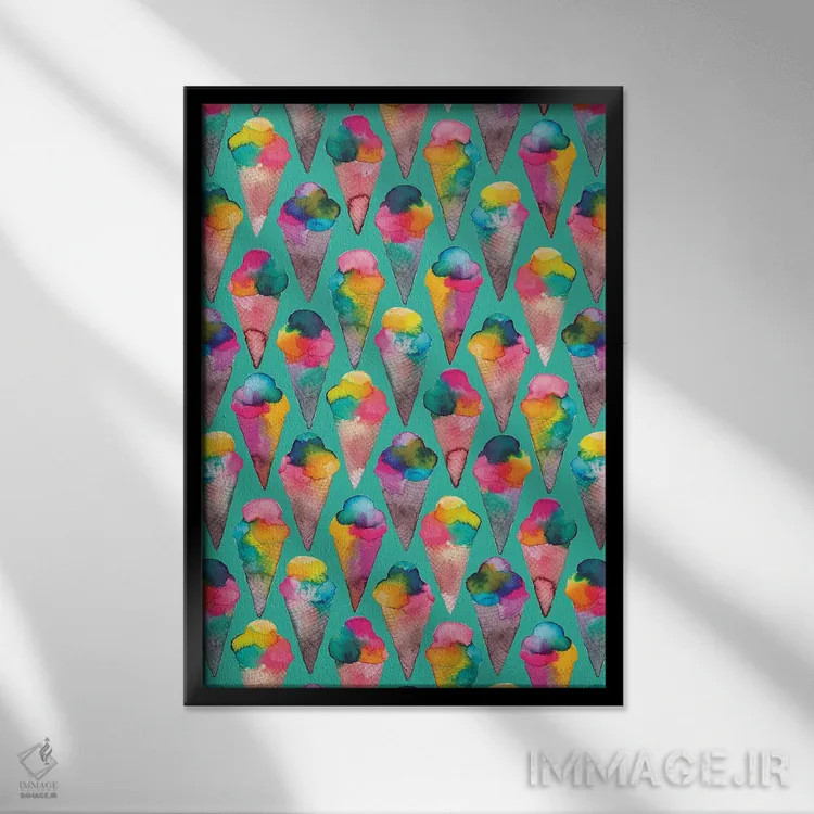 تابلو دکوراتیو بستنی قیفی سبز اثر نینولا دیزاین - نمای قابدار مشکی