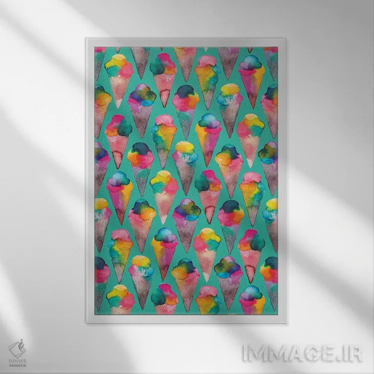 تابلو دکوراتیو بستنی قیفی سبز اثر نینولا دیزاین - نمای قابدار سفید