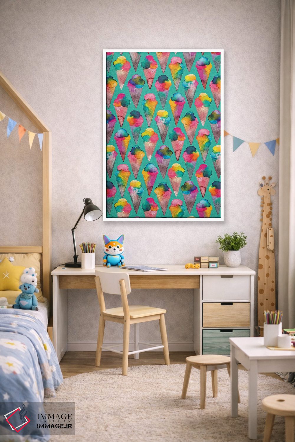 تابلو دکوراتیو بستنی قیفی سبز اثر نینولا دیزاین - D1W