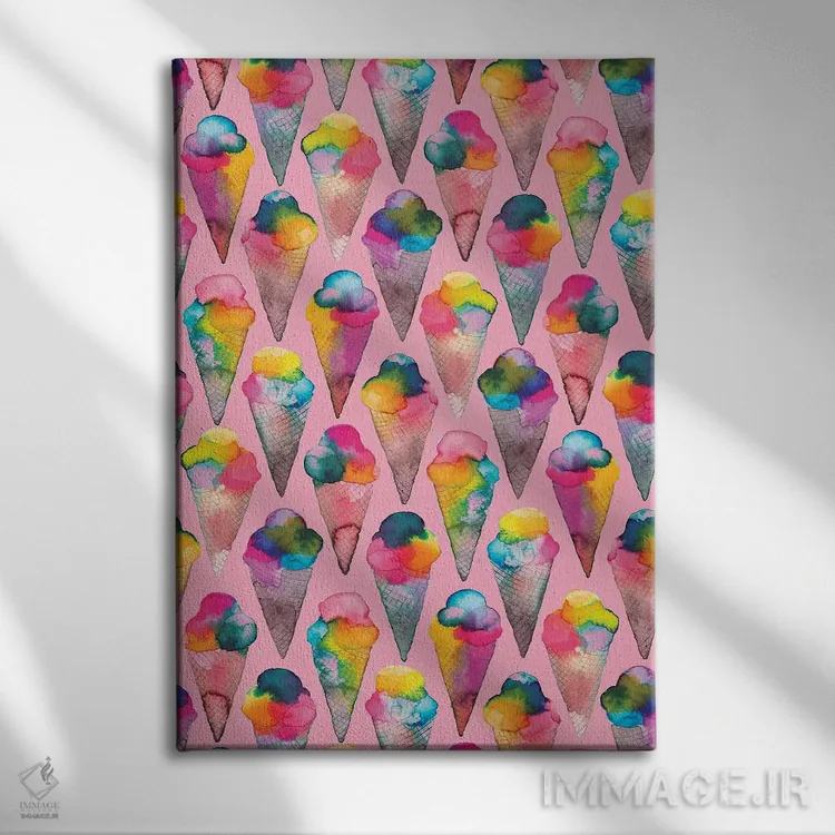 تابلو دکوراتیو بستنی قیفی صورتی اثر نینولا دیزاین - نمای روبهرو روی دیوار