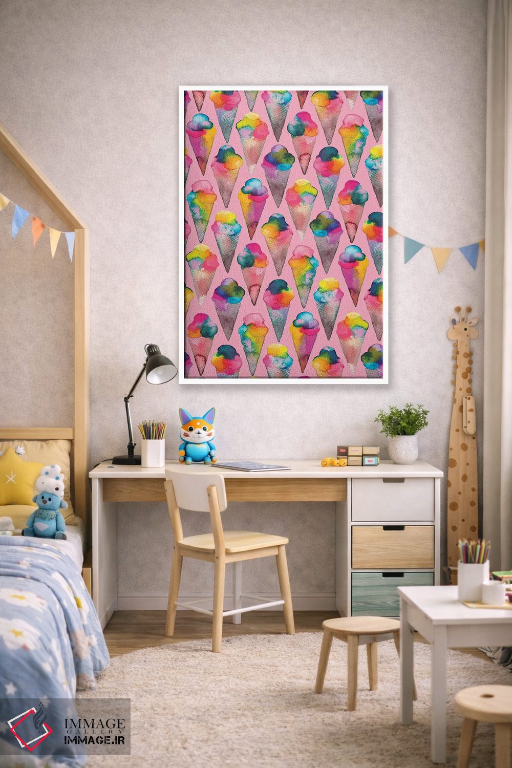 تابلو دکوراتیو بستنی قیفی صورتی اثر نینولا دیزاین - D1W