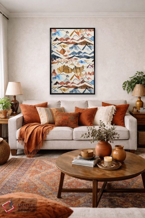 تابلو انتزاعی چشم انداز کوهستان غربی آبرنگی آبی اثر نینولا دیزاین - D3B