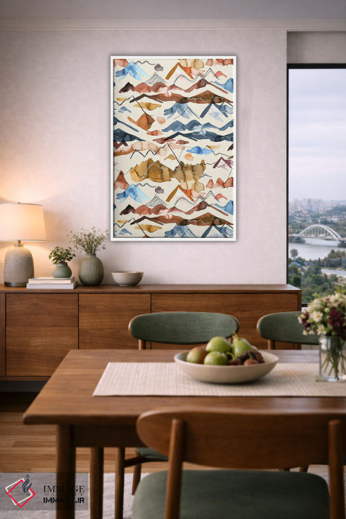 تابلو انتزاعی چشم انداز کوهستان غربی آبرنگی آبی اثر نینولا دیزاین - D5W