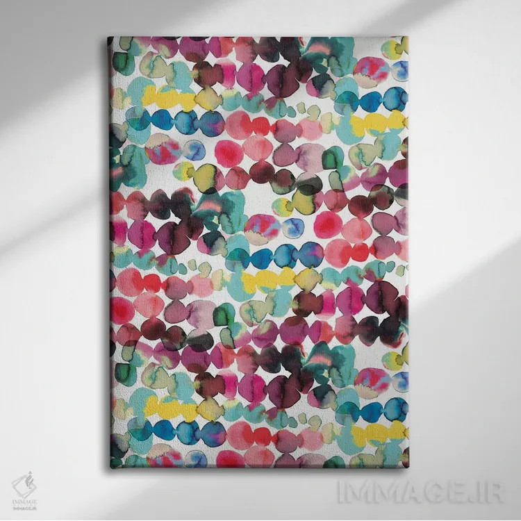 تابلو انتزاعی نقاط مرکب پخش شونده چندرنگ اثر نینولا دیزاین - نمای روبهرو روی دیوار