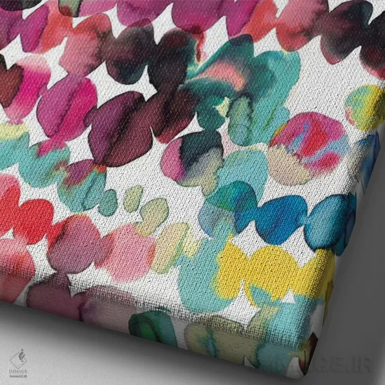 تابلو انتزاعی نقاط مرکب پخش شونده چندرنگ اثر نینولا دیزاین - نمای نزدیک بافت بوم