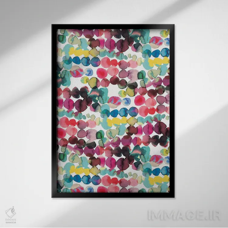 تابلو انتزاعی نقاط مرکب پخش شونده چندرنگ اثر نینولا دیزاین - نمای قابدار مشکی