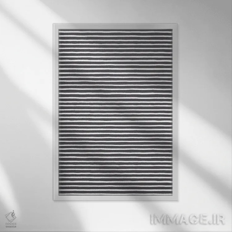تابلو انتزاعی راه راه های مشکی ماژیکی اثر نینولا دیزاین - نمای قابدار سفید