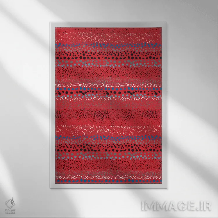 تابلو انتزاعی نقاط بافت دار کوچک قرمز اثر نینولا دیزاین - نمای قابدار سفید