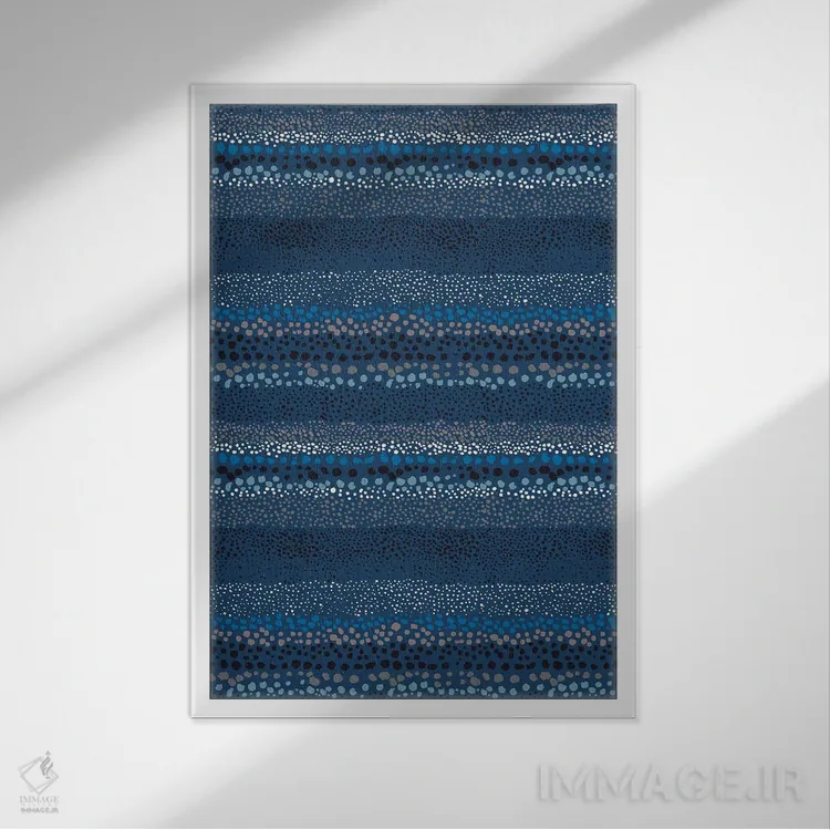 تابلو انتزاعی نقاط بافت دار کوچک سرمه ای اثر نینولا دیزاین - نمای قابدار سفید