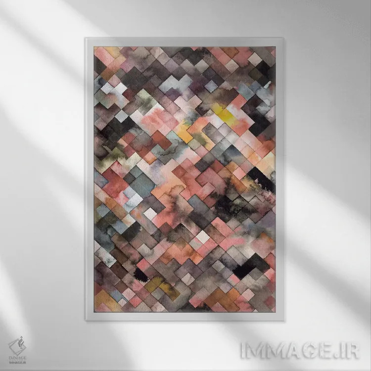 تابلو انتزاعی هندسه احساسی روستایی اثر نینولا دیزاین - نمای قابدار سفید