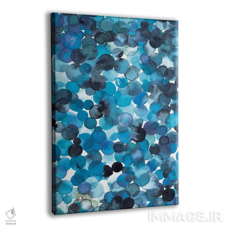 تابلو انتزاعی نقاط آبرنگی همپوشانی آبی اثر نینولا دیزاین - نمای پرسپکتیو محصول