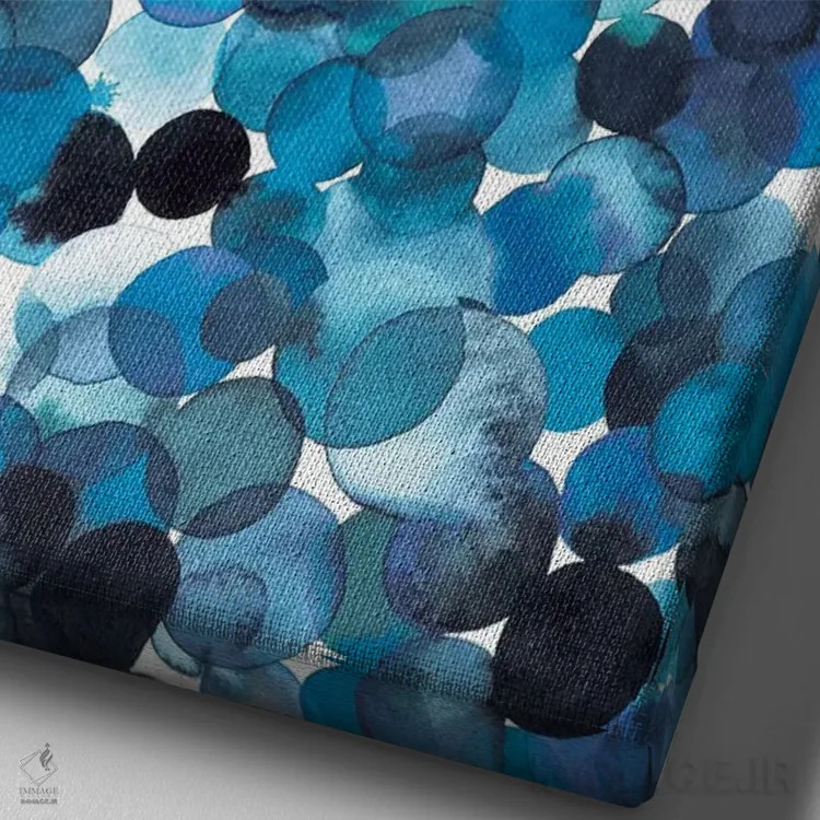 تابلو انتزاعی نقاط آبرنگی همپوشانی آبی اثر نینولا دیزاین - نمای نزدیک بافت بوم