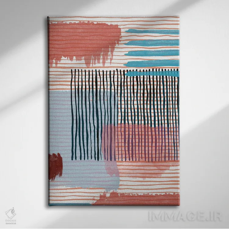 تابلو انتزاعی خطوط هندسی انتزاعی قرمز اثر نینولا دیزاین - نمای روبهرو روی دیوار
