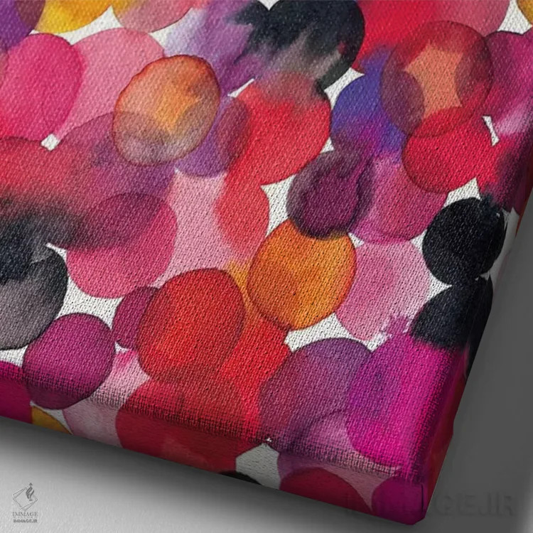 تابلو انتزاعی نقاط آبرنگی همپوشانی چندرنگ اثر نینولا دیزاین - نمای نزدیک بافت بوم