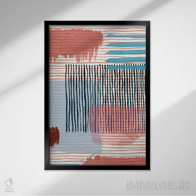 تابلو انتزاعی خطوط هندسی انتزاعی قرمز اثر نینولا دیزاین - نمای قابدار مشکی