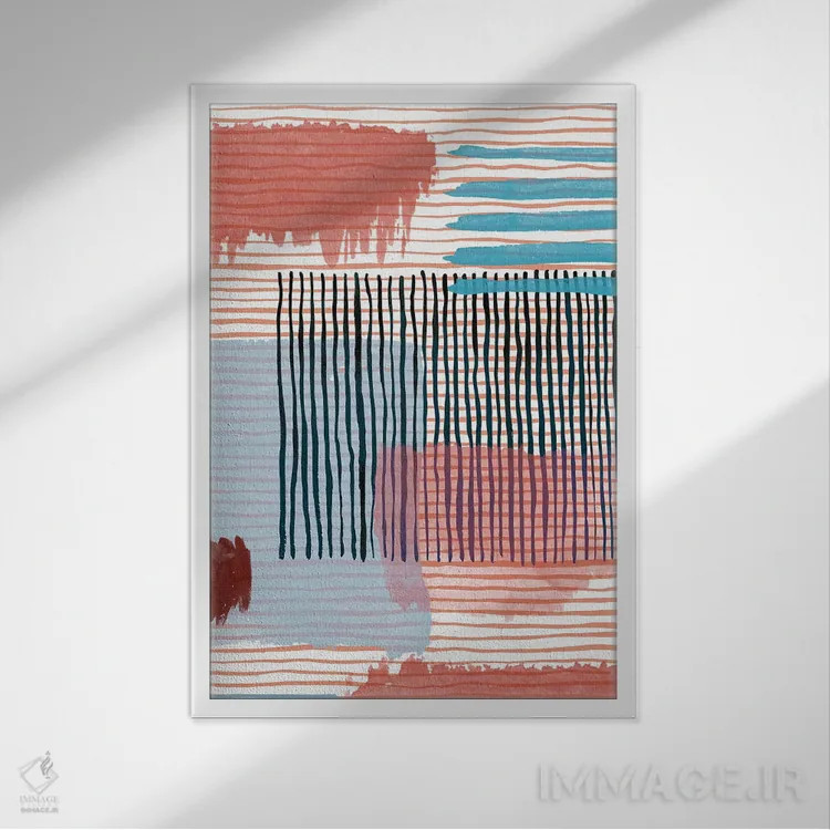 تابلو انتزاعی خطوط هندسی انتزاعی قرمز اثر نینولا دیزاین - نمای قابدار سفید