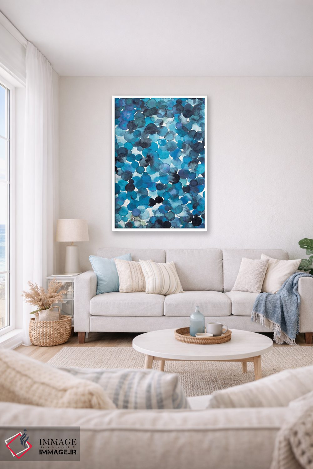 تابلو انتزاعی نقاط آبرنگی همپوشانی آبی اثر نینولا دیزاین - D1W