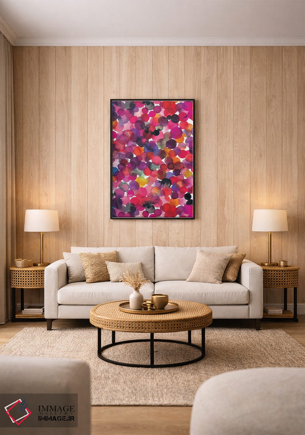 تابلو انتزاعی نقاط آبرنگی همپوشانی چندرنگ اثر نینولا دیزاین - D2B