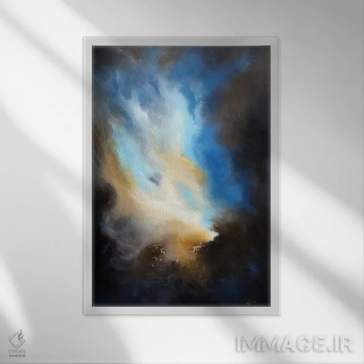 تابلو انتزاعی رهاسازی اثر نینا انگر - نمای قابدار سفید