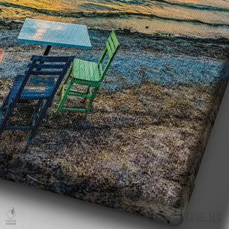 تابلو دکوراتیو غروب دریاچه ۳ اثر نجدت دوزن - نمای نزدیک بافت بوم