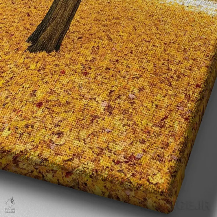 تابلو دکوراتیو شاخ و برگ زرد اثر نجدت دوزن - نمای نزدیک بافت بوم