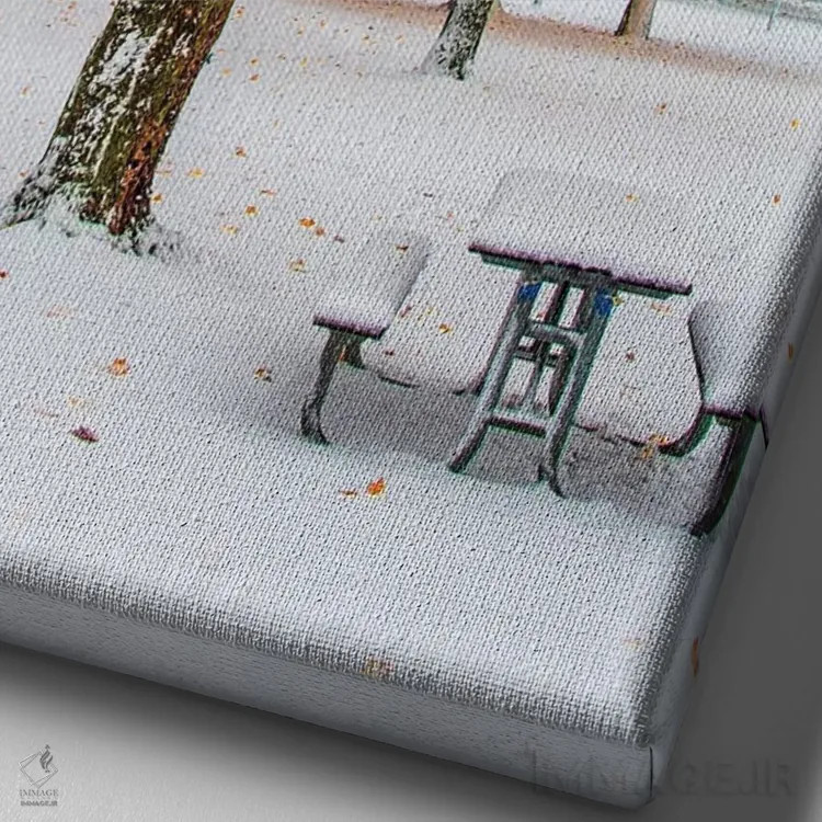 تابلو دکوراتیو پاییز و برف اثر نجدت دوزن - نمای نزدیک بافت بوم