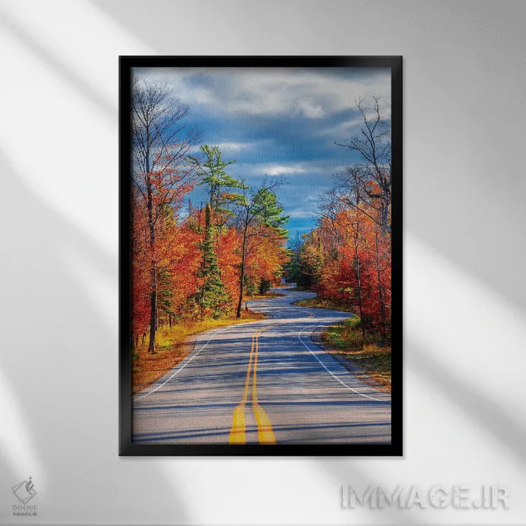 تابلو دکوراتیو جاده پیچ دار اثر نجدت دوزن - نمای قابدار مشکی