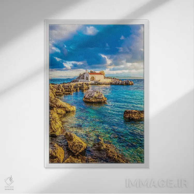 تابلو دکوراتیو جزیره خیوس اثر نجدت دوزن - نمای قابدار سفید