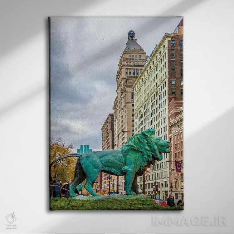تابلو دکوراتیو شیر شیکاگو اثر نجدت دوزن - نمای روبهرو روی دیوار