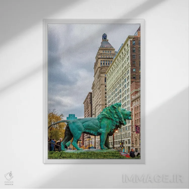 تابلو دکوراتیو شیر شیکاگو اثر نجدت دوزن - نمای قابدار سفید