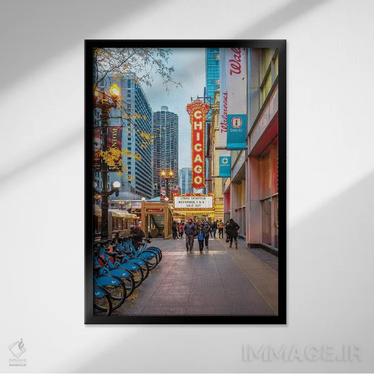 تابلو دکوراتیو تئاتر شیکاگو اثر نجدت دوزن - نمای قابدار مشکی