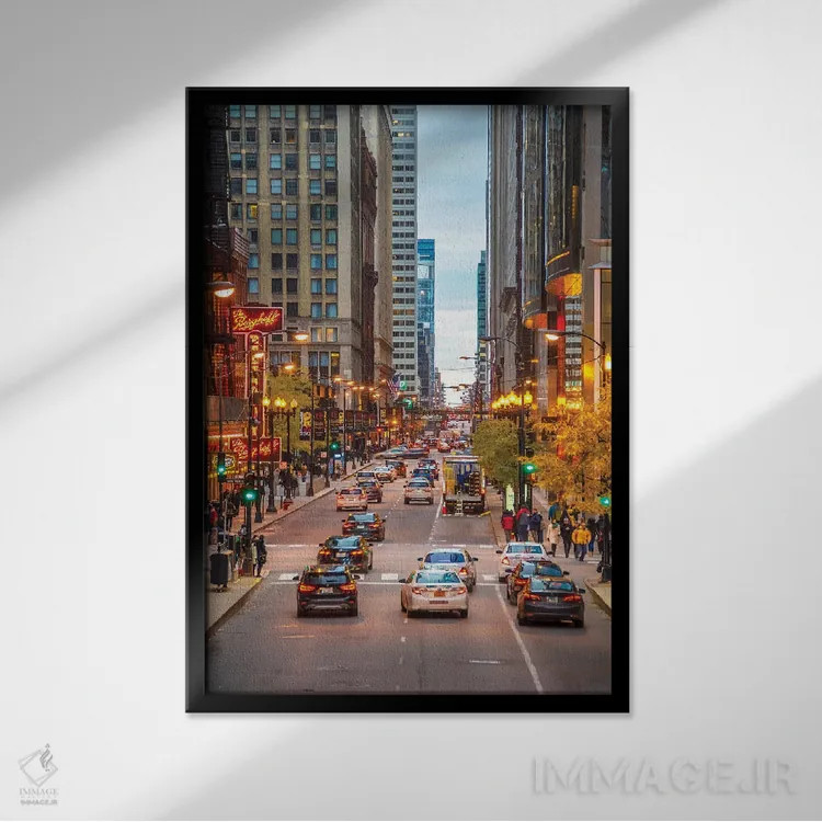 تابلو دکوراتیو ترافیک در شیکاگو اثر نجدت دوزن - نمای قابدار مشکی