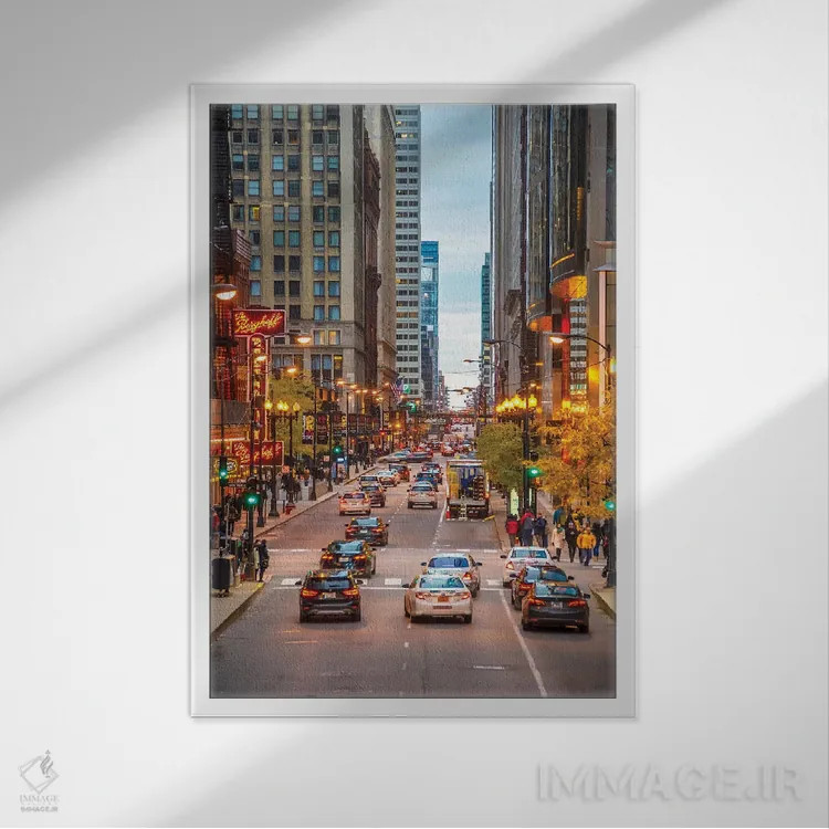 تابلو دکوراتیو ترافیک در شیکاگو اثر نجدت دوزن - نمای قابدار سفید