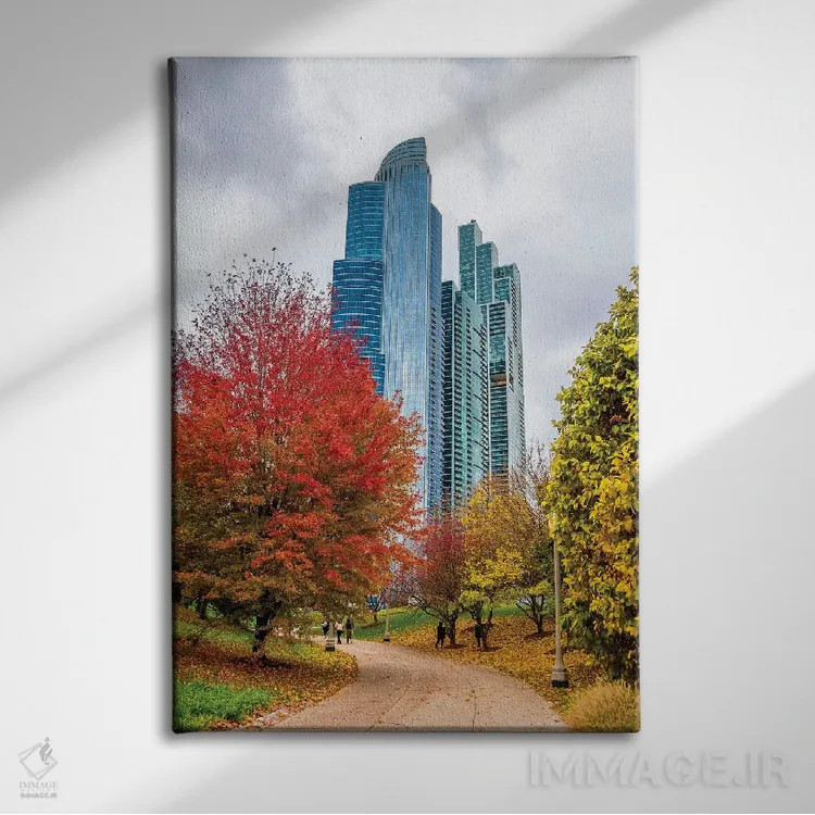 تابلو دکوراتیو آسمان خراش ها در شیکاگو اثر نجدت دوزن - نمای روبهرو روی دیوار