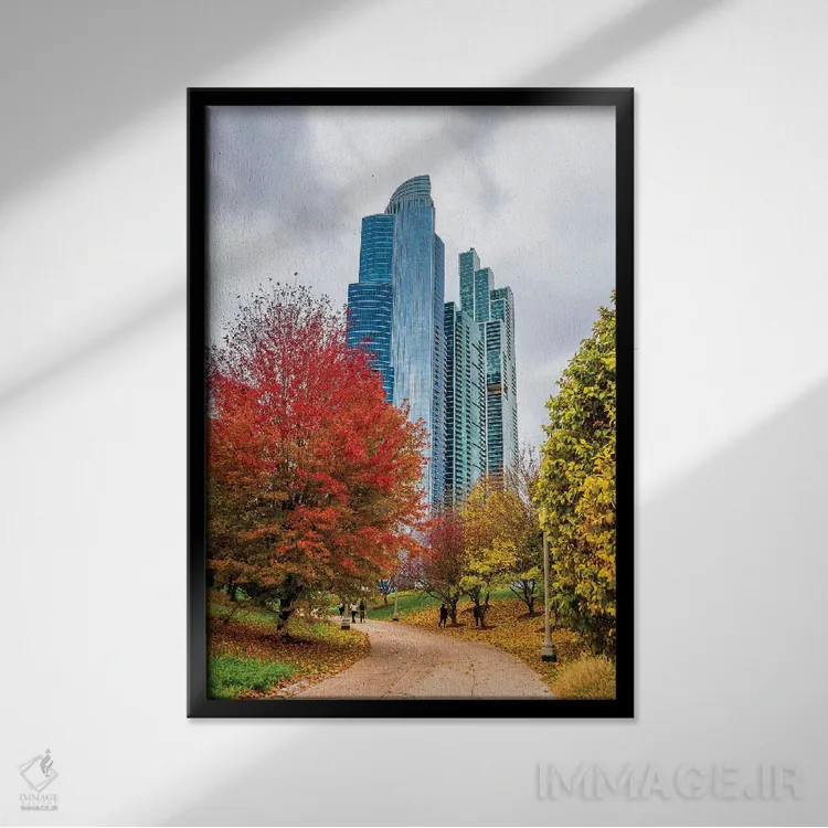 تابلو دکوراتیو آسمان خراش ها در شیکاگو اثر نجدت دوزن - نمای قابدار مشکی
