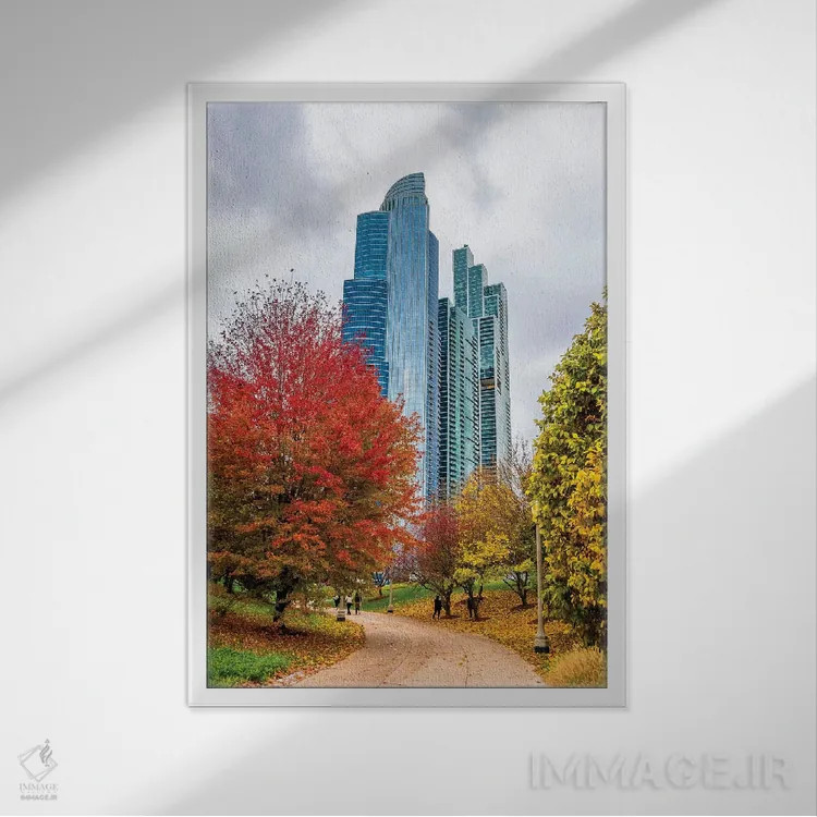 تابلو دکوراتیو آسمان خراش ها در شیکاگو اثر نجدت دوزن - نمای قابدار سفید
