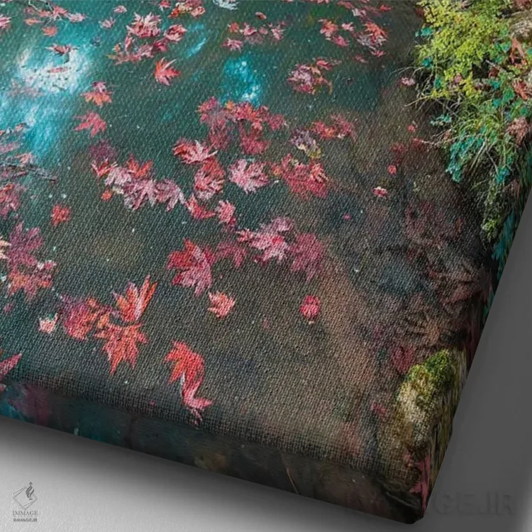 تابلو دکوراتیو پاییز در آبشار اثر نجدت دوزن - نمای نزدیک بافت بوم