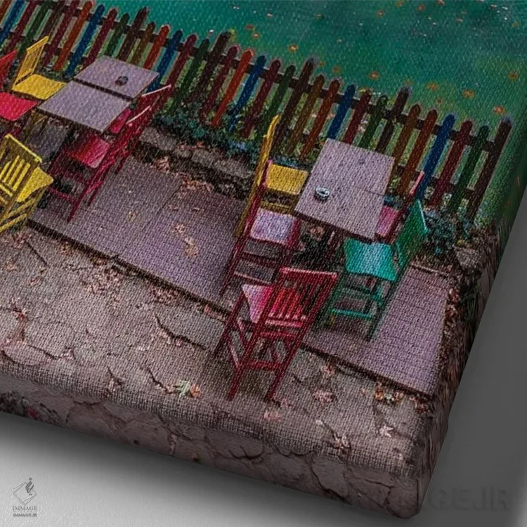 تابلو دکوراتیو پاییز در آبشار اثر نجدت دوزن - نمای نزدیک بافت بوم