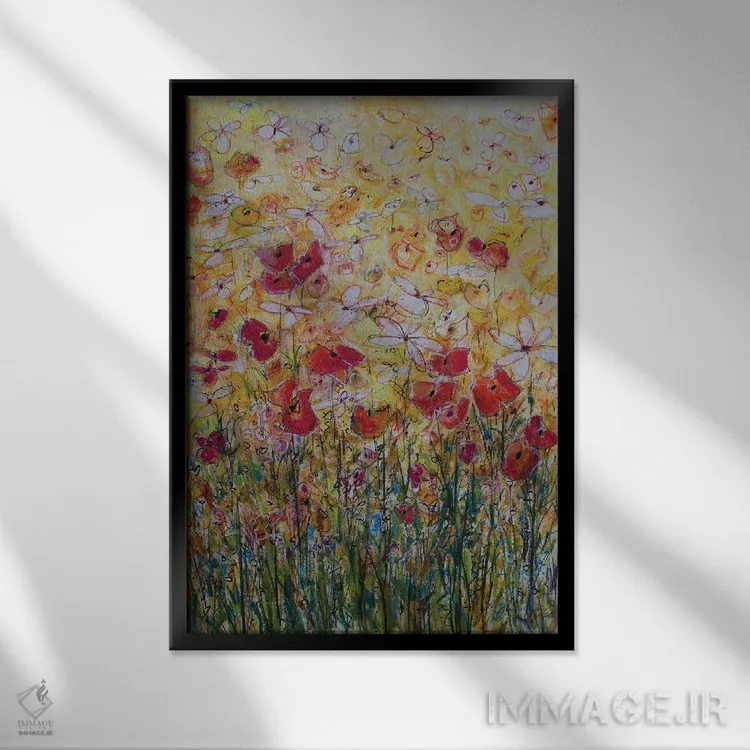 تابلو دکوراتیو زنجیره گل داودی شماره ۲۰ اثر جنیفر گاردنر - نمای قابدار مشکی