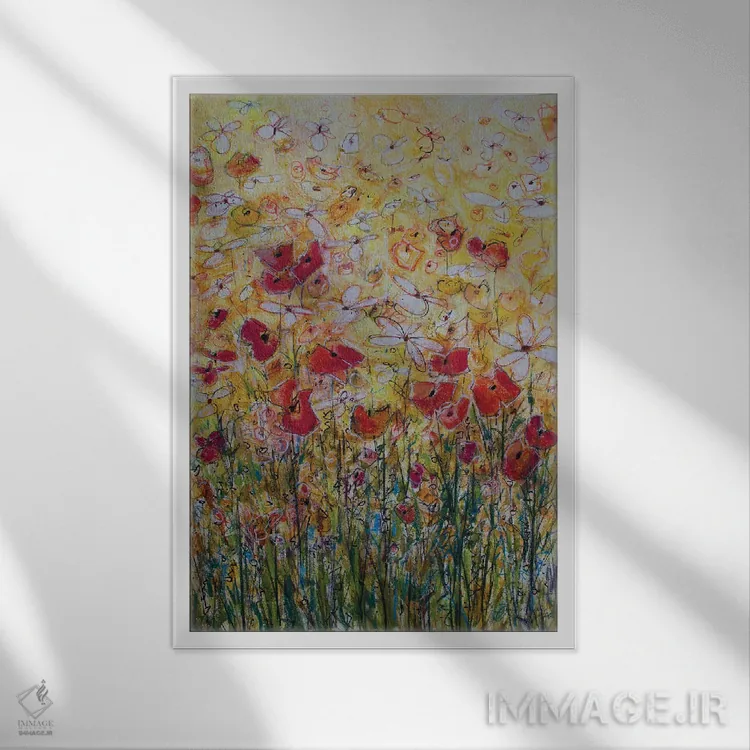 تابلو دکوراتیو زنجیره گل داودی شماره ۲۰ اثر جنیفر گاردنر - نمای قابدار سفید