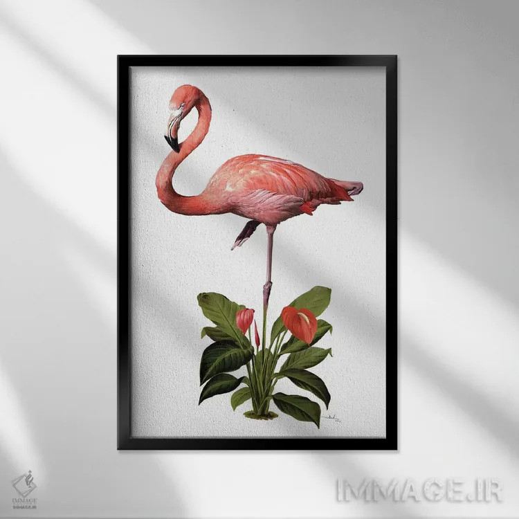 تابلو دکوراتیو دوشیزه فلامینگو اثر نتش - نمای قابدار مشکی