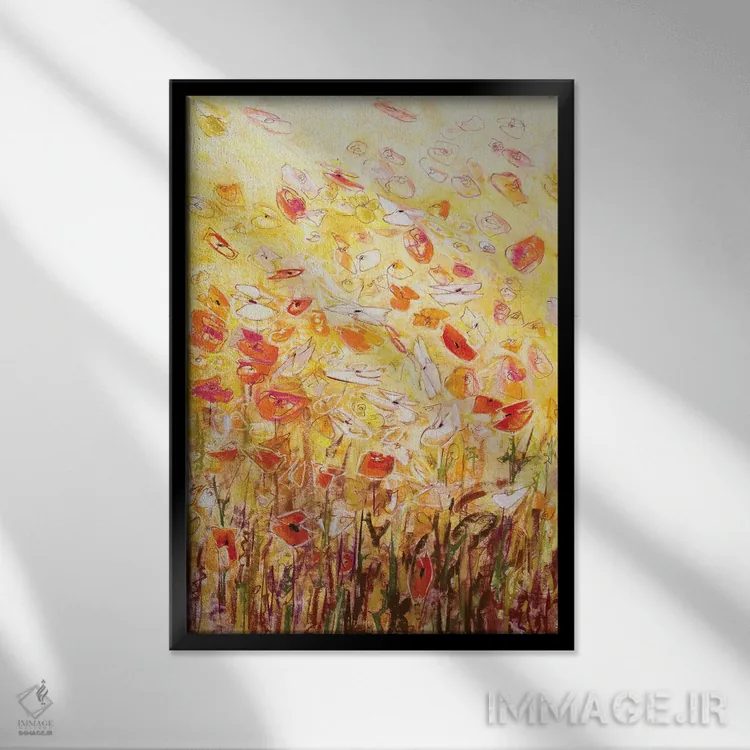 تابلو انتزاعی زنجیره گل داودی شماره ۵ اثر جنیفر گاردنر - نمای قابدار مشکی