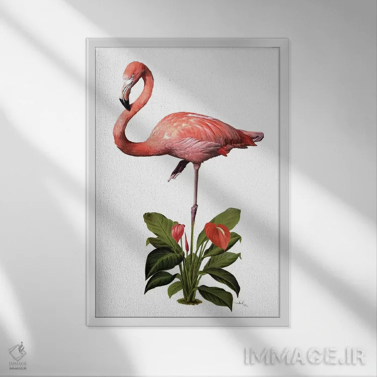 تابلو دکوراتیو دوشیزه فلامینگو اثر نتش - نمای قابدار سفید