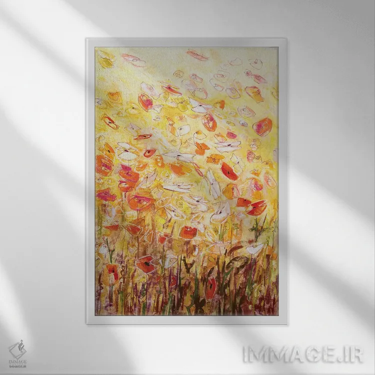 تابلو انتزاعی زنجیره گل داودی شماره ۵ اثر جنیفر گاردنر - نمای قابدار سفید