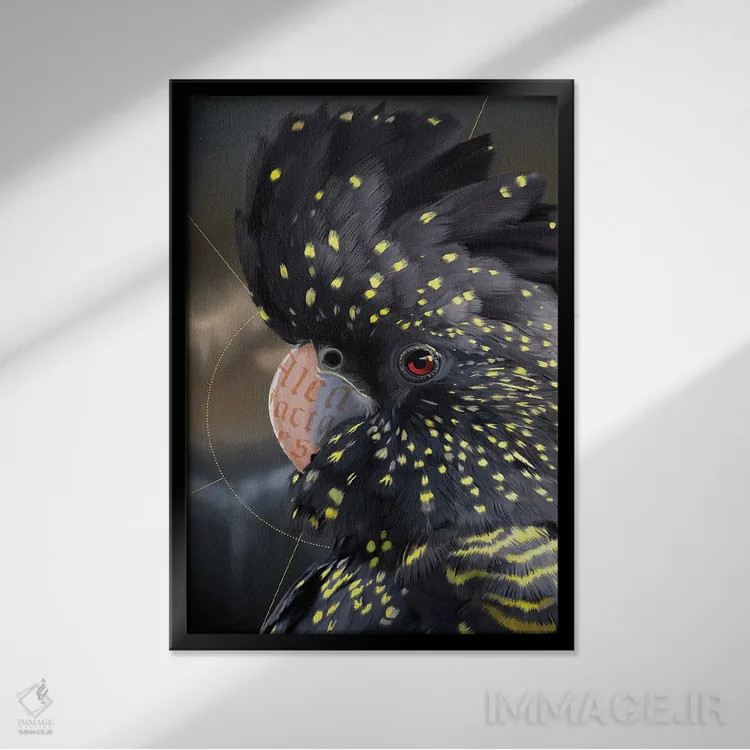 تابلو دکوراتیو طوطی کاکاتو اثر نتش - نمای قابدار مشکی