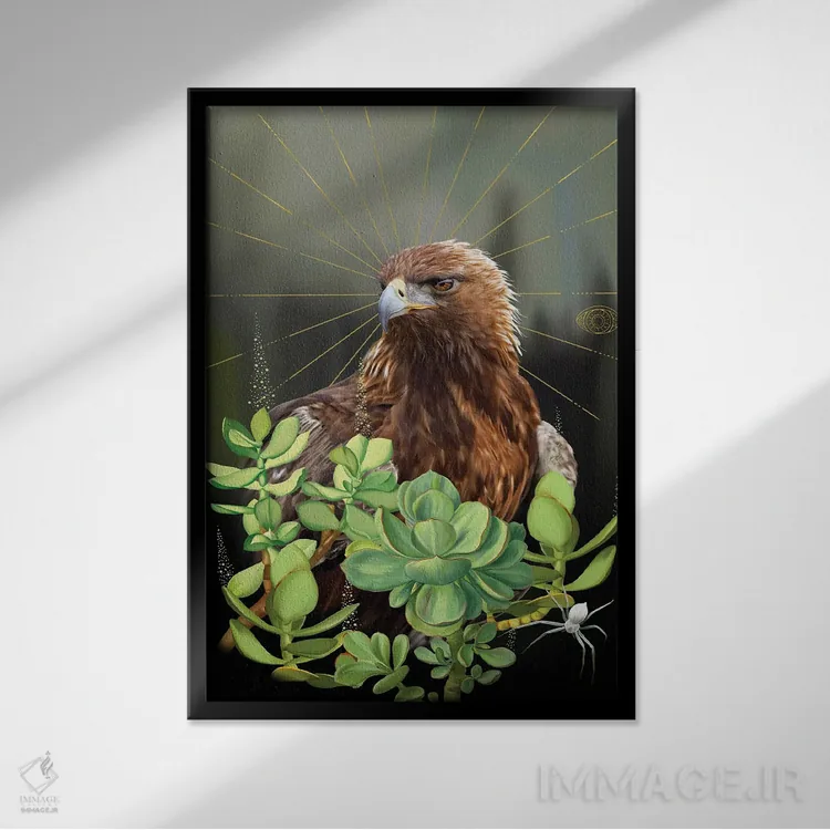 تابلو دکوراتیو کرکس اثر نتش - نمای قابدار مشکی