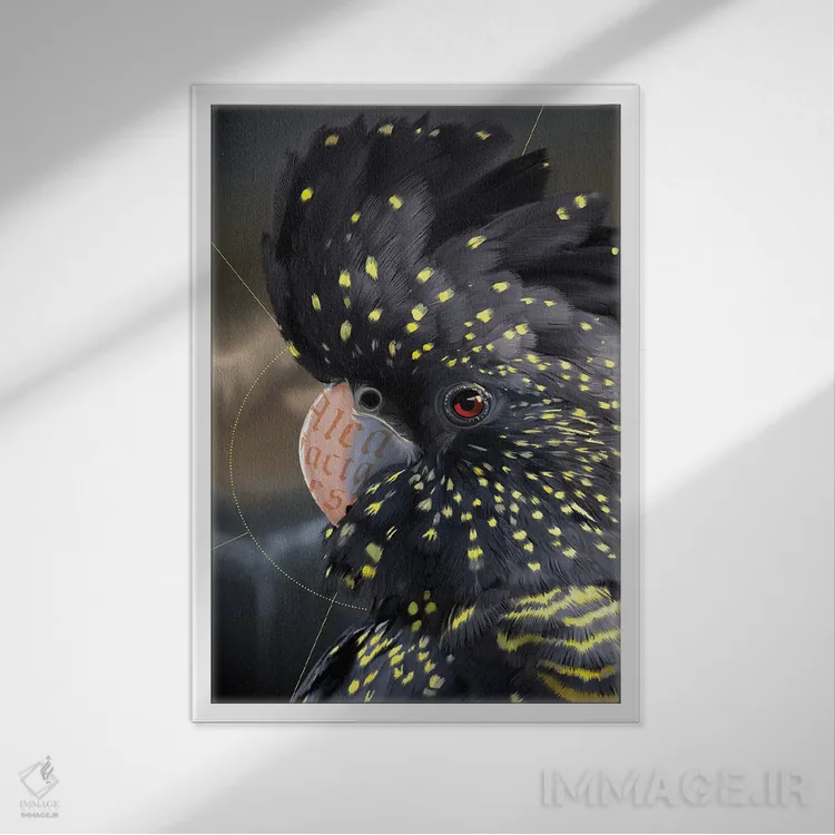 تابلو دکوراتیو طوطی کاکاتو اثر نتش - نمای قابدار سفید