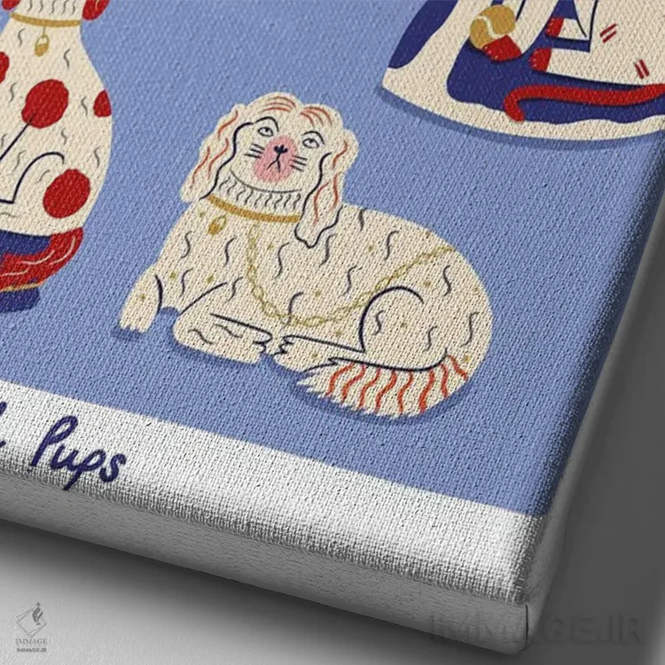 تابلو دکوراتیو توله سگ های اعیانی اثر نت الیس - نمای نزدیک بافت بوم