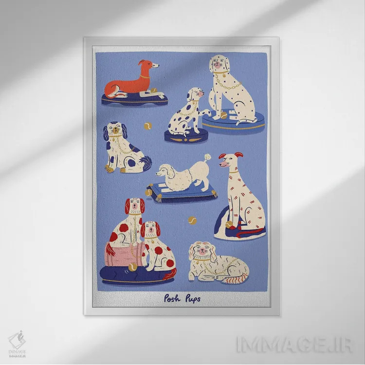 تابلو دکوراتیو توله سگ های اعیانی اثر نت الیس - نمای قابدار سفید