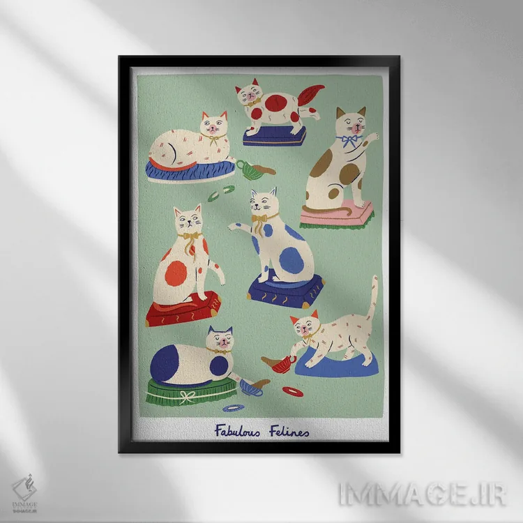تابلو دکوراتیو گربه های شگفت انگیز اثر نت الیس - نمای قابدار مشکی